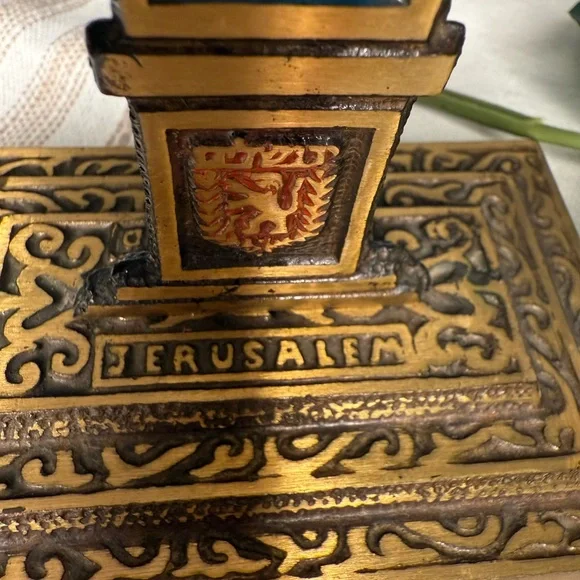 Vintage Brass Menorah Judaica Hanukkah 12 tribes of Israel “HOLY LAND JERUSALEM“ - Picture 2 of 9